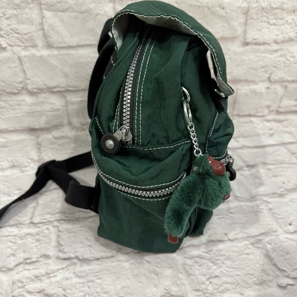 VINTAGE KIPLING MINI NYLON BACKPACK rare forest green with monkey attached - Picture 5 of 8